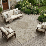 8' X 10' Beige And Graphite Medallion Washable Indoor Outdoor Area Rug