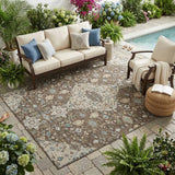 5' X 8' Brown And Beige Medallion Washable Indoor Outdoor Area Rug