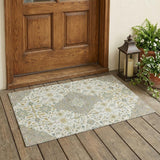 3' X 5' Ivory And Green Medallion Washable Indoor Outdoor Area Rug