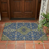 3' X 5' Navy Blue And Pewter Medallion Washable Indoor Outdoor Area Rug