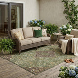 5' X 8' Olive Green And Gray Medallion Washable Indoor Outdoor Area Rug
