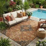 5' X 8' Orange And Brown Medallion Washable Indoor Outdoor Area Rug