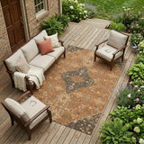 8' X 10' Orange And Brown Medallion Washable Indoor Outdoor Area Rug
