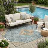 5' X 8' Teal Blue And Graphite Medallion Washable Indoor Outdoor Area Rug