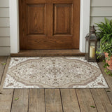 3' X 5' Beige And Taupe Medallion Washable Indoor Outdoor Area Rug
