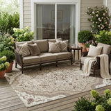 5' X 8' Beige And Taupe Medallion Washable Indoor Outdoor Area Rug