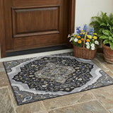 3' X 5' Black And Orange Medallion Washable Indoor Outdoor Area Rug