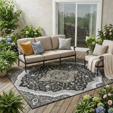 5' X 8' Black And Orange Medallion Washable Indoor Outdoor Area Rug