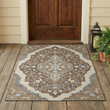 3' X 5' Brown And Beige Medallion Washable Indoor Outdoor Area Rug