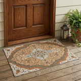 3' X 5' Copper And Blue Medallion Washable Indoor Outdoor Area Rug