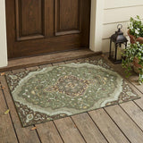 3' X 5' Olive Green And Taupe Medallion Washable Indoor Outdoor Area Rug