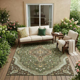 5' X 8' Olive Green And Taupe Medallion Washable Indoor Outdoor Area Rug