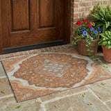 3' X 5' Orange And Graphite Medallion Washable Indoor Outdoor Area Rug