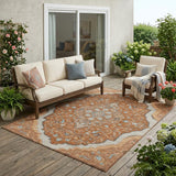 5' X 8' Orange And Graphite Medallion Washable Indoor Outdoor Area Rug