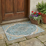 3' X 5' Teal Blue And Brown Medallion Washable Indoor Outdoor Area Rug