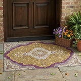 3' X 5' Walnut And Orange Medallion Washable Indoor Outdoor Area Rug