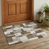 3' X 5' Beige And Brown Geometric Washable Indoor Outdoor Area Rug