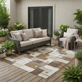 5' X 8' Beige And Brown Geometric Washable Indoor Outdoor Area Rug