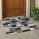 3' X 5' Black And Green Geometric Washable Indoor Outdoor Area Rug