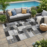 5' X 8' Black And Green Geometric Washable Indoor Outdoor Area Rug