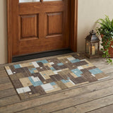3' X 5' Brown And Pewter Geometric Washable Indoor Outdoor Area Rug