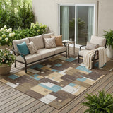 5' X 8' Brown And Pewter Geometric Washable Indoor Outdoor Area Rug