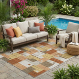 5' X 8' Copper And Graphite Geometric Washable Indoor Outdoor Area Rug
