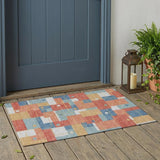 3' X 5' Coral And Brown Geometric Washable Indoor Outdoor Area Rug