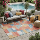 5' X 8' Coral And Brown Geometric Washable Indoor Outdoor Area Rug