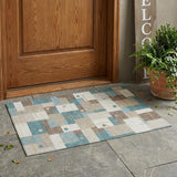 3' X 5' Ivory And Khaki Geometric Washable Indoor Outdoor Area Rug