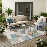 5' X 8' Ivory And Khaki Geometric Washable Indoor Outdoor Area Rug