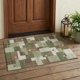 3' X 5' Olive Green And Brown Geometric Washable Indoor Outdoor Area Rug