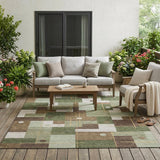 5' X 8' Olive Green And Brown Geometric Washable Indoor Outdoor Area Rug