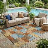 5' X 8' Orange And Beige Geometric Washable Indoor Outdoor Area Rug