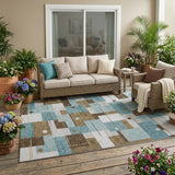 5' X 8' Teal Blue And Blue Geometric Washable Indoor Outdoor Area Rug