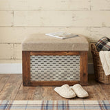 Set of Two 21" Beige and Brown Linen and Solid Wood Upholstered Distressed Storage Bench With Flip Top
