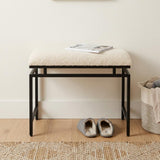 20" Cream and Black Boucle and Metal Upholstered Bench