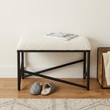 24" White and Black Boucle and Metal Upholstered Bench