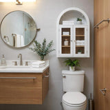 32" White Wood Wall Mounted Glass Panel Inlay Four Door Bathroom Cabinet