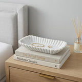14" White Marble Fluted Oblong Tray