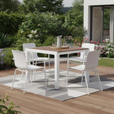 35" White Heavy Duty Plastic Square Outdoor Dining Table with Umbrella Hole