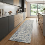 8' Blue And Taupe Abstract Washable Runner Rug