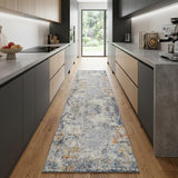 8' Gray And Brown Abstract Runner Rug