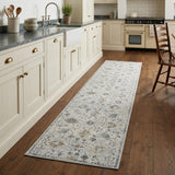 8' Gray And Blue Floral Runner Rug