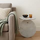 10" White Brown and Gold Marble Iron and Solid Wood Round Pedestal End Table