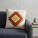 20" White Yellow And Red Striped Cotton Throw Pillow Cover