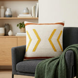 20" White Yellow And Red Striped Cotton Throw Pillow Cover