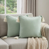 Set of Two 20" Light Green And Mint Green Cotton Throw Pillow Covers