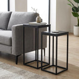Set of Two Black Marble and Steel Square Frame Nested Tables