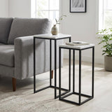Set of Two White and Black Marble and Steel Square Frame Nested Tables